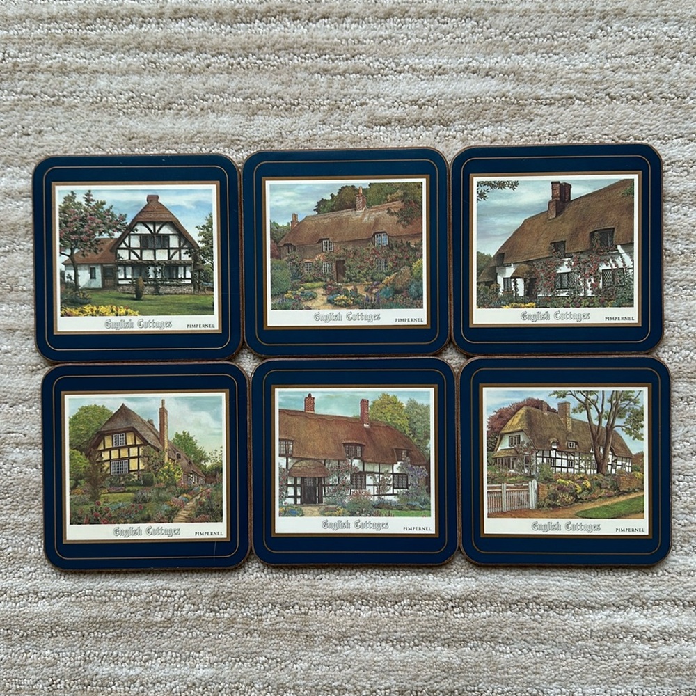 Pimpernel Coasters English Cottages Set of 6 Cork Backed Barware Vintage